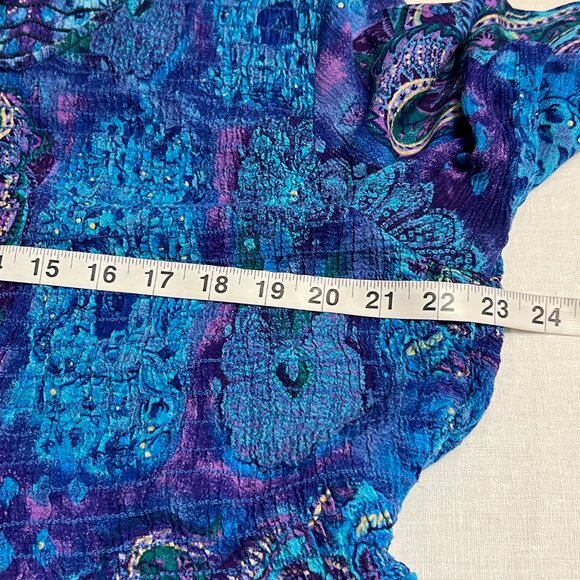 Vintage MORE JAZZ Women's Midi Dress Blue Smocked Short Sleeve Size 1X - Picture 6 of 10